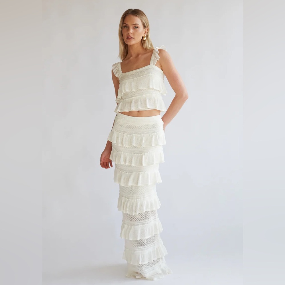 American Threads Ivory Ruffled Dress with Black Trim